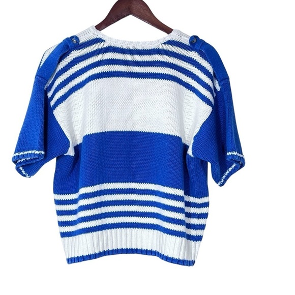VINTAGE CHAUS Blue White Short Sleeve Sweater Knit Top Women's Size L - Picture 13 of 16